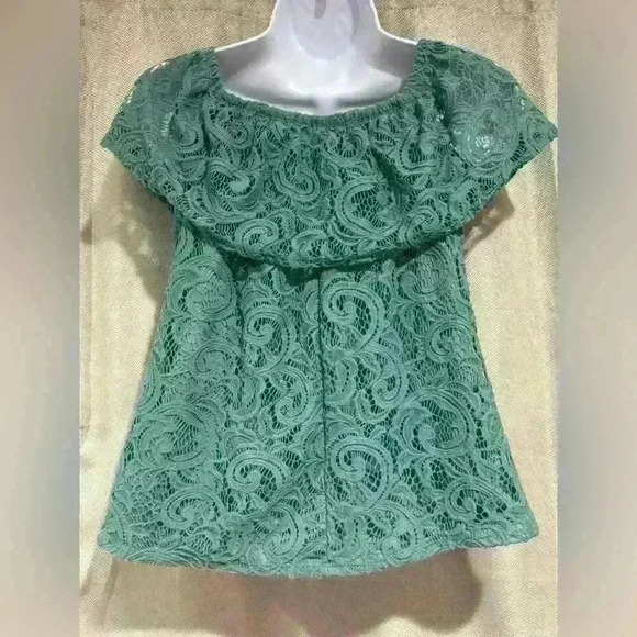 5 for $25| TMG crochet lace off shoulder or on shoulder Seagram green top small - Picture 4 of 6